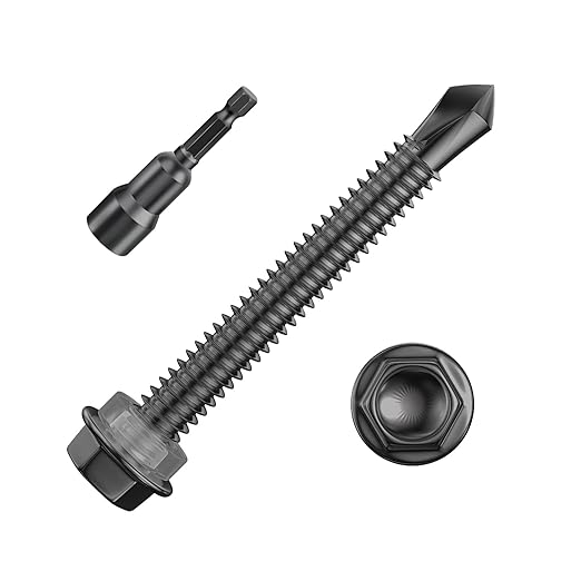 (100Pcs)#10×1-3/4" Black Hex Washer Head Self Drilling Screws, 410 Stainless Steel Metal SheetScrews,TEK Screws, Sheet Metal Self Tapping Screws