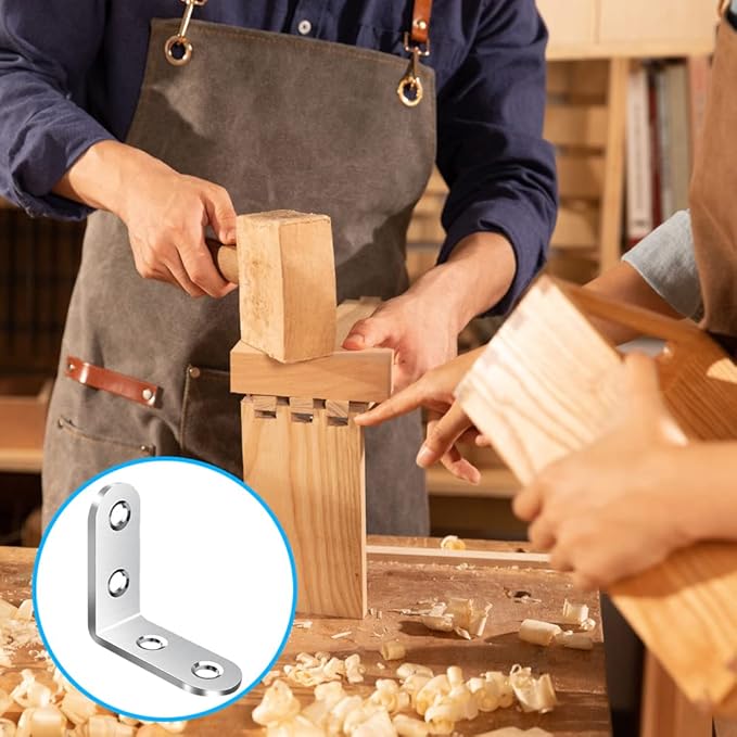 18PCS L Bracket, Stainless Steel Corner Brace for Wood, Metal Right Angle Bracket for Furniture with 72PCS Screws (1.57 x 1.57 inch)