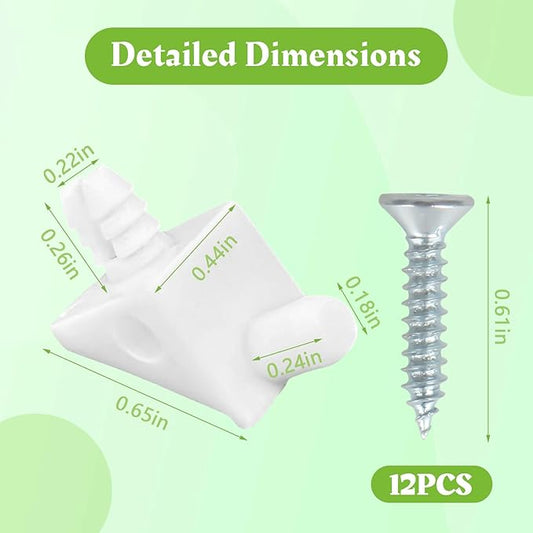 SuperDi White Shelf Support Pins Brackets with Self-Tapping Screws, 90° Angle Brace Wedge Compatible with IKEA Part 101558 (Pax, KOMPLEMENT)(12 PCS)