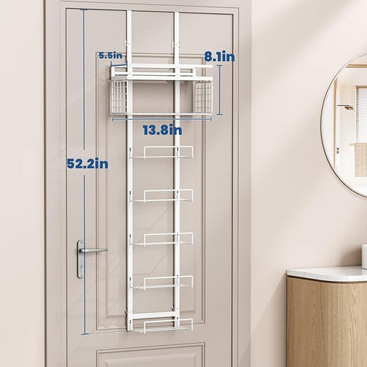 Towel Racks for Bathroom Over The Door Towel Racks Towel Storage Organizer with Metal Shelf Basket for Bathroom Rv Camper (7-Tier White)