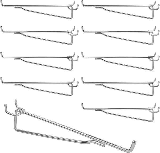 G.CORE Pegboard Shelf Hooks, 10-Pack 8" Silver Peg Board Brackets, 1/4" Peg Board Organizer Accessories, Peg Hooks Assortment Various Tools Storage Arrange System for Garage Craft Workshop Workbench