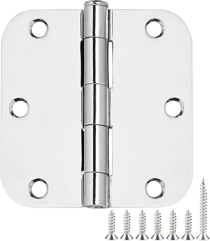 Polished Chrome Door Hinges 3.5 Inch 3 Pack Indoor 3 1/2 Inside Interior Door Hinge Pantry Laundry Basement Bedroom Door Hinges Flat Iron Bifold Residential Stardand Rounded Door Hinge 5/8" Radius