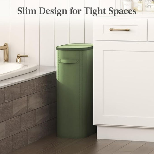 Lifewit 65L Slim Laundry Basket with Lid, Narrow Large Laundry Hamper with Plastic Handles and Removable Bag, Tall Foldable Dirty Clothes Hampers for Laundry Room, Bedroom, Bathroom, Dorm, Green