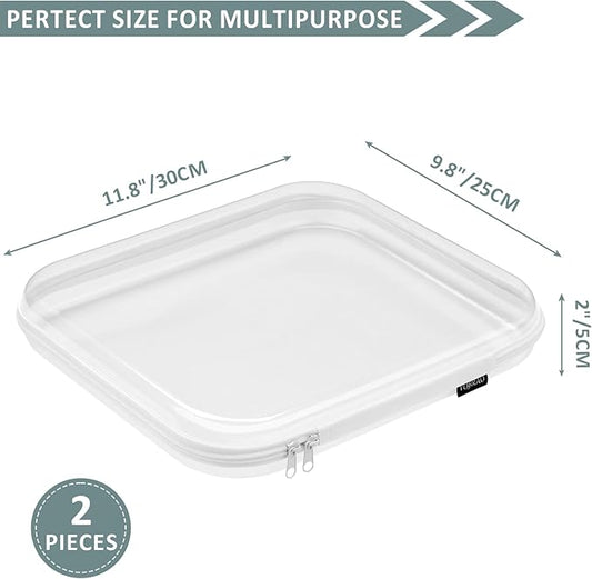 Hard Sided Clear Zipper Case for Storage- Professional-Grade Plastic Clear Zipper Pencil Case,Toy Storage Bins, Toiletry Pouch, Travel Organizer, Cosmetic Bag(White,2 Pack, L)