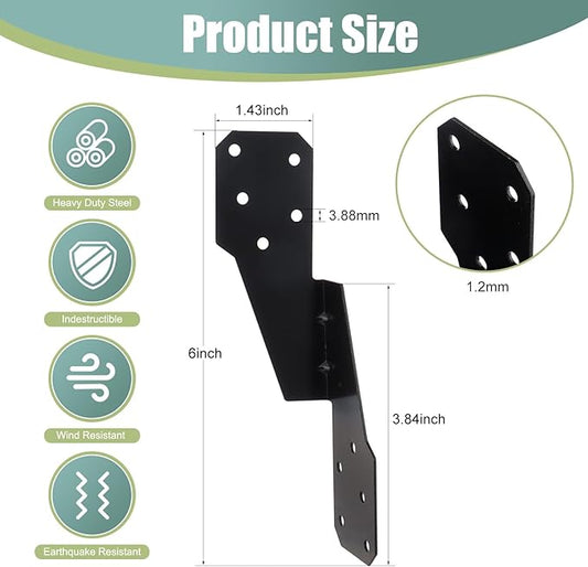 100 Pack Heavy Duty Hurricane Ties with Black Powder-Coated, Hurricane Straps Trusses/Rafters Ties Brackets Joist Hangers for Wood, Shed, Roof