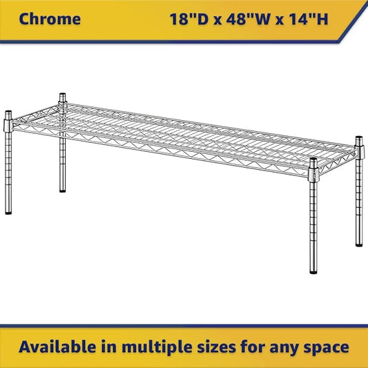 18" x 48" x 14" Chrome Wire Storage Shelf, Dunnage Rack, Commercial 1 Tier Small Shelf