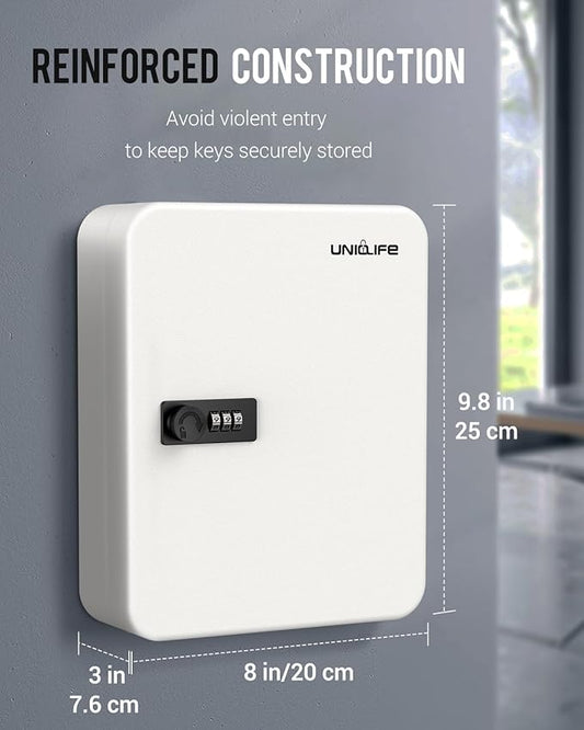 Uniclife 48 Position Key Cabinet with Combination Lock Resettable White Digital Security Storage Box Steel Key Organizer with Colorful Key Tag Labels Stickers and Hooks