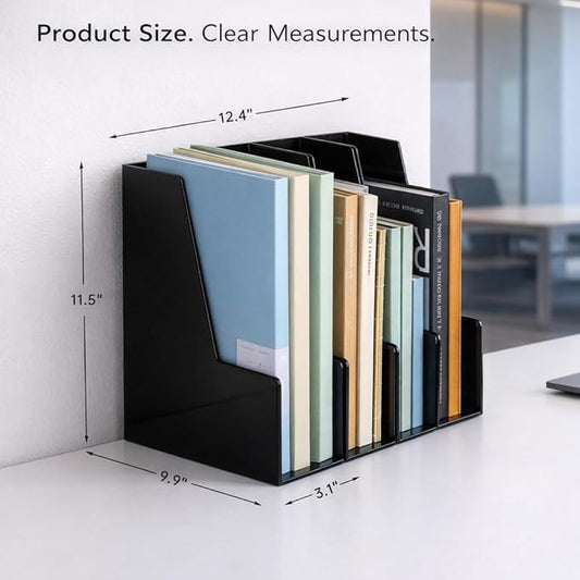 Vertical Magazine File Holder, Desk Organizer and Storage for Magazines, Binders, Notebooks, Envelopes, Multi-Purpose Desktop File Organizer for Home, Office & Classroom, 4 Pack, Black