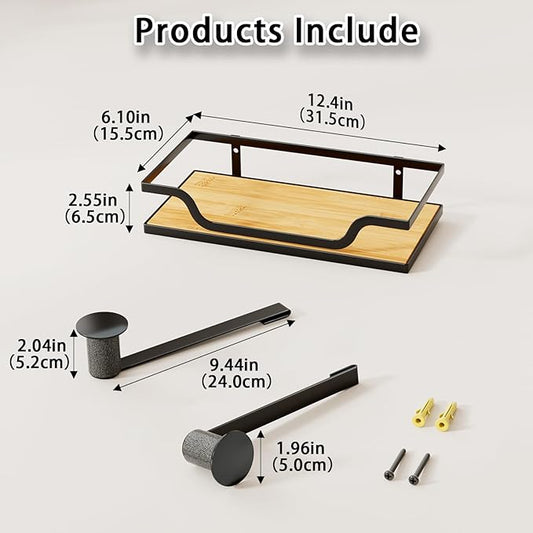 Ironing Board Hanger Wall Mount with Renewable Natural Fiber Shelf, Heavy Duty Iron Board Holder for Laundry Room Organization and Storage, Fits T & Y Shaped Leg Boards, Space Saving, Black