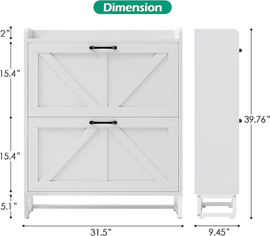 Betterhood Entryway Shoe Cabinet with 2 Flip Drawers, Slim Shoe Rack Cabinet, Freestanding Hidden Shoe Organizer Cabinet with Metal Legs, Shoe Cabniet for Entryway with Storage, Hallway, Foyer, White