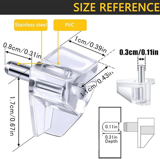 3 Millimeters or 1/8 Inch Shelf Support Peg,Support Cabinet Shelf Pins,Clear Plastic Replacement Peg Cabinet Shelf Supports Pins Shelf Holder Locking Pins (20 Pieces)