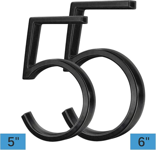 6" Stainless Steel Floating House Number 5, Metal Modern House Numbers, Mailbox Decor Number with Nail Kit, Coated Black, 911 Visibility Signage (Large 5)