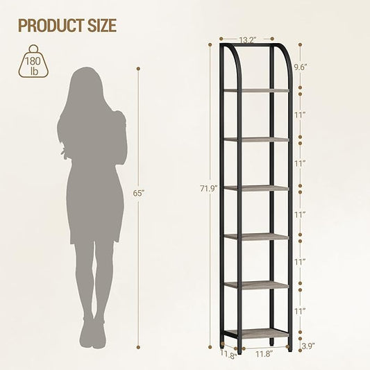 Bookshelf Bookcase Narrow Bookcase Shelf Organizer with Steel Frame for Study Living Room Bedroom Kitchen Home Office Industrial Bookshelf 6-Tier Greige BC56005B