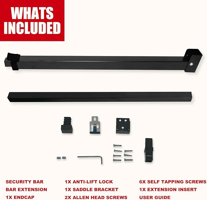 SECURITYMAN Sliding Door Security Bar-Child Proof Sliding Door Lock Bar with Anti Lift Lock - Fits Most Doors & Windows - Adjustable Patio Door Security Bar (18.75"- 51.1") Black