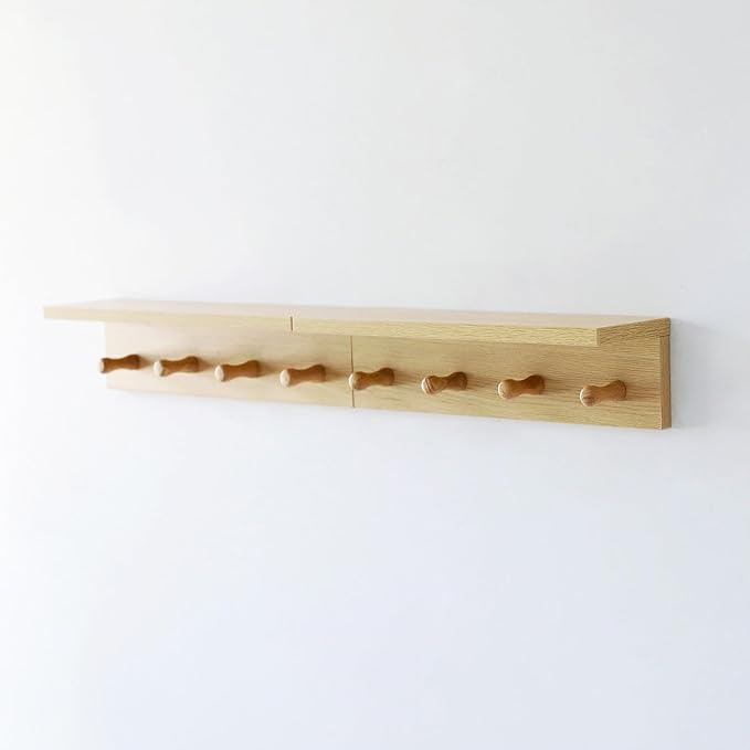 Entrance Coat Rack ,Coat Hooks, Wall-Mounted Wooden Hook Rack, Wall-Mounted Shelves are Very Suitable (Oak Color Finish—A-2)