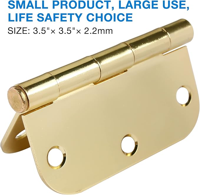 Door Hinges Polished Brass 3.5 Inch Door Hinges Gold 30 Pack 5/8" Radius Corners 3-1/2 Interior Door Hinges for Doors Bedroom Yellow Shiny Luxury Residential Door Hardware Bright Brass Hinge