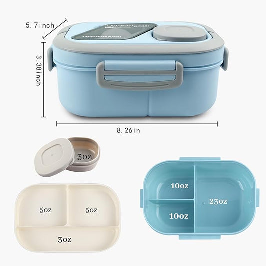 Adults Bento Lunch Box,Salad Container Large 43oz Salad Bowl, Bento-Style Tray for Toppings, 3oz Sauce Container for Dressings, and Built-In Reusable Fork (Blue)