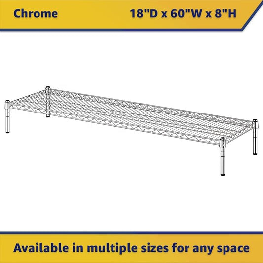18" x 60" x 8" Chrome Wire Storage Shelf, Dunnage Rack, Commercial 1 Tier Small Shelf