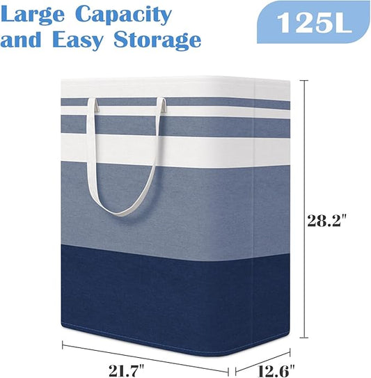 BlissTotes 3-Pack Laundry Basket, Freestanding&Waterproof Laundry Hamper, Collapsible Tall Clothes Hamper with Easy Carry Handles for Clothes, Towels in the Family and Dorm,Gradient Blue,125L