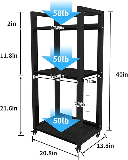 Natwind 3-Tier Movable Printer Stand with Storage Rolling Floor-Standing Deskside Shredder Computer Host Stand Adjustable Storage Shelf Rack on Wheels for Office Supplies Fax Scanner File Book (Black)