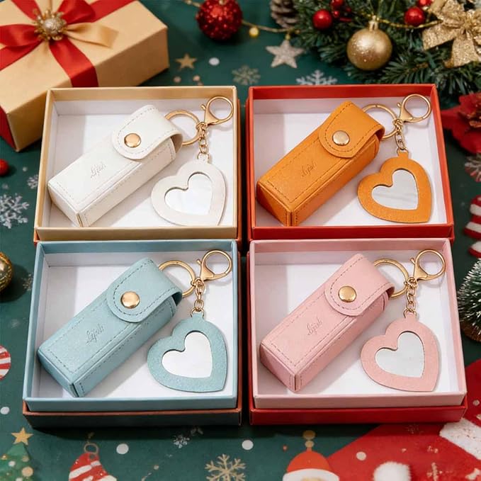 5 PCS Lipstick Holder Keychain PU Leather Potable Chapstick Holder with Mirror Soft Lip-Balm Holder Travel Storage Case Lipstick Pouch Mini for Perfume Fingernail Polish Valentine's Day Present