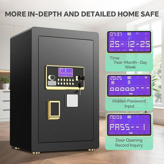 Safe Box with Digital Keypad & Alarm System - Electronic Lock Box for Jewelry Cash with Adjustable Shelves - Includes LED Light & Fireproof and Waterproof Bag(0.8/1.0/1.3/1.53/2.5Cuft)