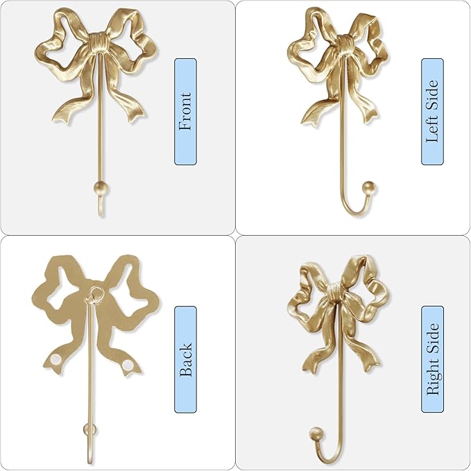 Single Bow Hook,Wall Mounted Functional Hook,Antique Gold Cast Iron Hooks for Coats,Hats,Bags, Bath Towels ,Room Decorations,Hallway,Bathroom,Kitchen,Office (Small single Bow Hooks:4.1x6.5 inches)