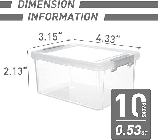 Citylife 0.53 QT 10 Packs Small Storage Bins Plastic Storage Container Stackable Box with Lids for Organizing, Clear White