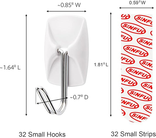 Wire Hooks for Wall Small 32 Hooks, Heavy Duty Wall Hooks with 36 Strips, Damage Free Adhesive Hooks for Key Holder, Coat, Door, Shower Hanging
