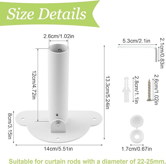 Adjustable Shower Curtain Rod Bracket 1 Pack Aluminum Alloy Shower Curtain Rod Single Swivel Flange Heavy Duty Closet Rod Bracket with Screws (White)