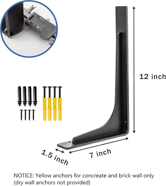 12"x 7"Shelf Bracket ,L Shelf Brackets,max Load 300lbs, Vertical Angle, Premium Alloy Metal Heavy Duty Shelf Bracket, high Strength Mounting Hardware , countertop Support, Pack of 4. (12INCH x 7INCH)