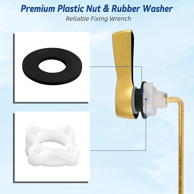 Hibbent Universal Front Mount Metal Toilet Handle Replacement Kit, Brass Toilet Tank Flush Lever with Stainless Steel Adjustable Flapper Chains for Most Toilets, Brushed Gold