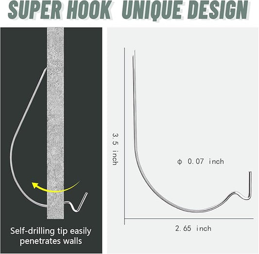 20pcs Super Hook Picture Hangers and Office Pack, Drywall Hooks for Hanging Pictures, Wall Hooks, Picture Hangers, Picture Hanging Kit,Hang Art, Clock, Shelves, Mirrors