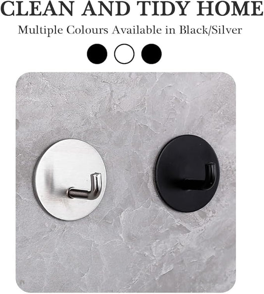 8 Pack Adhesive Towel Hooks for Bathroom, Stick on Hooks Bathroom Kitchen for Walls No Damage, Sticky Hook for Hanging Coat Robe, Black