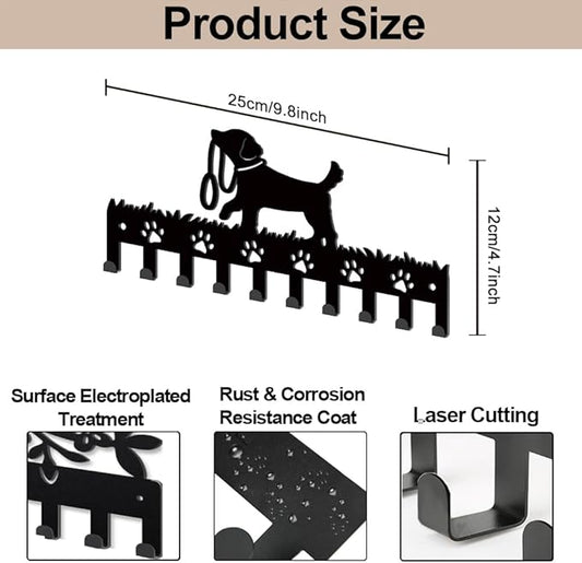 MAYJOYDIY Metal Dog Coat Hooks Wall Mount Dog Leash Coat Rack 9.8×4.7inch 10 Hooks Decorative Paw Black Key Hooks Key Holder for Wall Lover Gift Hanging Hats Towels Bags