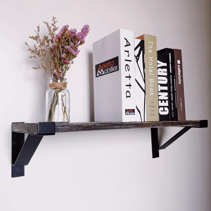 Heavy Duty Shelf Brackets 16 inch, Industrial Wall Brackets with Lip Metal Storage Brackets Outdoor/Indoor Include Screws 2 Pack Black