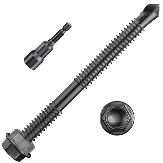 (100Pcs)#14×3" Black Hex Washer Head Self Drilling Screws, 410 Stainless Steel Metal SheetScrews,TEK Screws, Self Tapping Screws,Extensions Extra Long