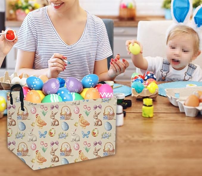 Easter Baskets for Kids Gift Basket Empty Baby Basket for Boys and Girls Rectangular Toy Storage Bins Organizer Bin Box Cute Room Decor for Home(Easter Baskets)