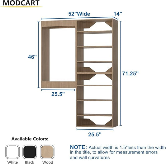 Modular Closet System, 52" Wide Closet Organizer System with Towers and Hanging, Wood Closet Tower Storage for Walk In Closets, Wall Mounted Wardrobe Organizer Kit System, Bedroom, Wood