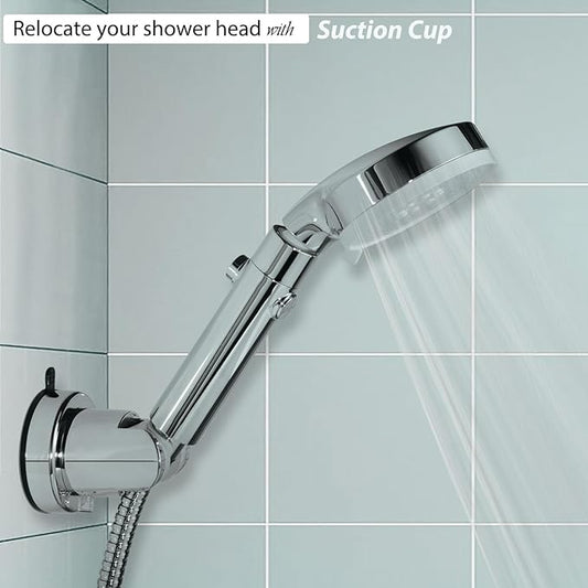 Suction Cup Hand held Shower Head Holder- 5 Angles Adjustable -Reusable -Bathroom Wall Mount Shower Wand Holder - (Polished Chrome)
