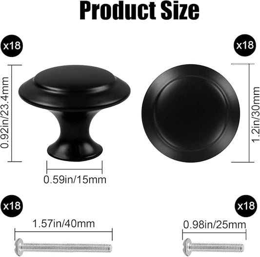 Romeda 18 Piece Drawer Hardware - Black 30mm Cabinet Knobs & Pulls for Dressers & Kitchens with Screw
