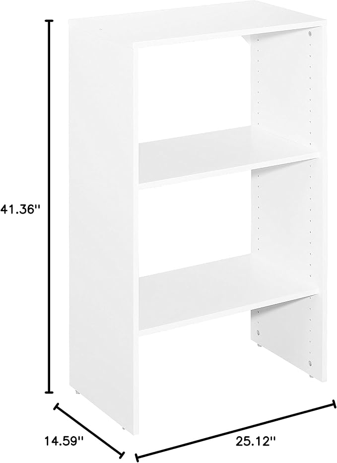 ClosetMaid SuiteSymphony Wood Shelf Unit, 2 Shelves, Adjustable, for Storage, Closet, Clothes, Shoes, Décor, TV, Books, Pure White