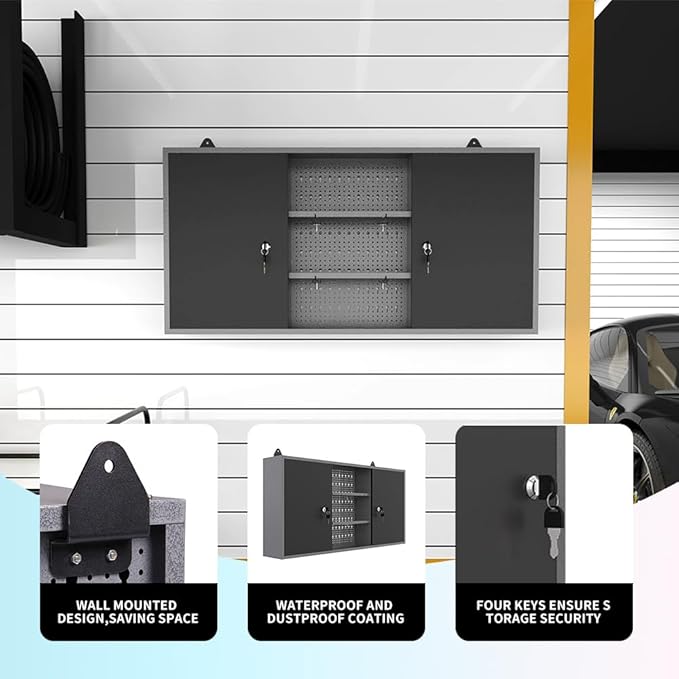 Large Steel Hanging Cabinets, Wall Mounted Chest with Lockable Doors for Garage Basement Utility Room