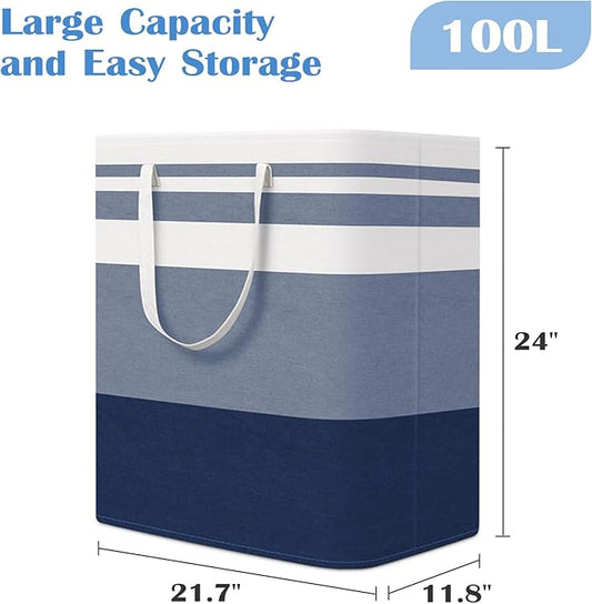 BlissTotes 3-Pack Laundry Basket, Freestanding&Waterproof Laundry Hamper, Collapsible Tall Clothes Hamper with Easy Carry Handles for Clothes, Towels in the Family and Dorm,Gradient Blue,100L