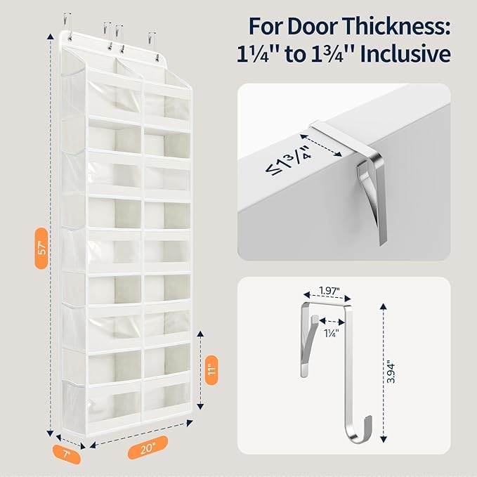 Yecaye 5-Tier Over The Door Organizer Dual-Column, 80lbs Load Extra Large Over The Door Storage of 10 Compartments, Heavy Duty Door Organizer Hanging for Closet Dorm Bathroom Pantry, Cream White