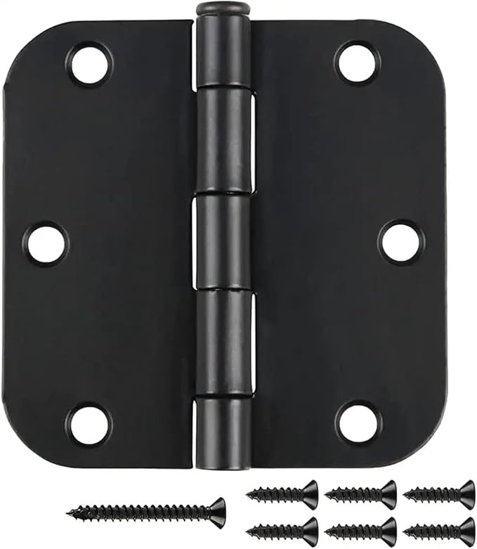 6 Pack Matte Black Interior Door Hinges Round 3.5" x 3.5 Inch 5/8" Radius Heavy-Duty Mat Hinge for Doors Standard Bedroom Work Office Door Hardware Removable Pin,Farm,Shed,Gate,Greenhouse Vent Window