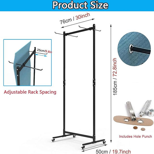YTLEMON Yoga Mat Holder Hanging, Floor Rolling Yoga Mat cart, Large Capacity Storage Rack, with Includes hole punch, Metal square tube storage shelf for Home Gym, Fitness Club,Yoga Studio (Black)