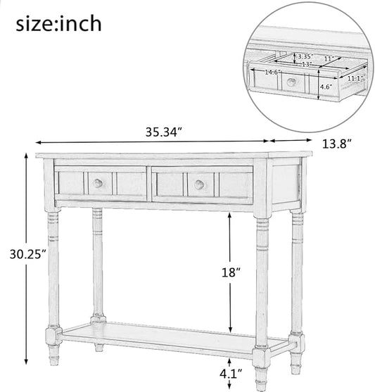 35.34" Console Table Traditional Design with Two Drawers and Bottom Shelf,Black