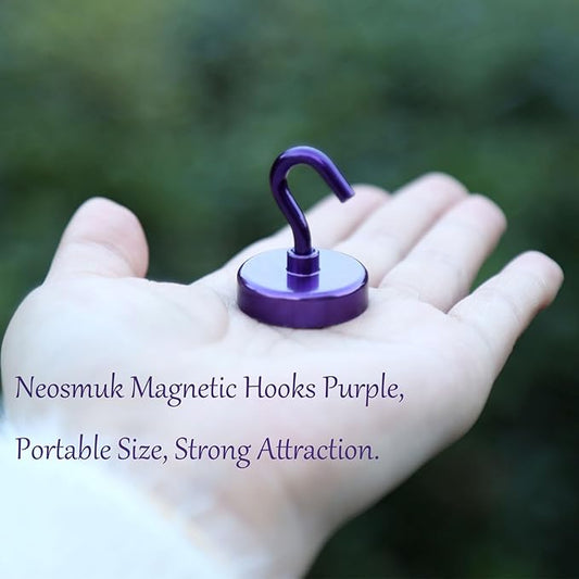 Neosmuk Magnetic Hooks, Heavy Duty 85lb+ Strong Magnet Hook for Cruise Cabins, Cruise Ship Essentials for Hanging, Metal Wall Refrigerator Hangers (Purple, 10 Pack)