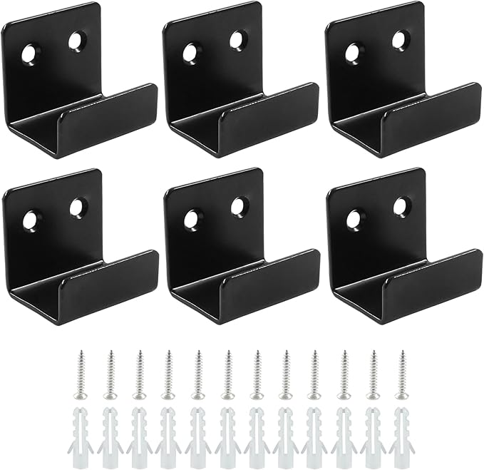 6 Pack Wall Hanger Fastener, Stainless Steel Wall Mount Brackets Hook with 25 mm Inner Width Heavy Duty Tile Hangers for Ceramic Display (Black)